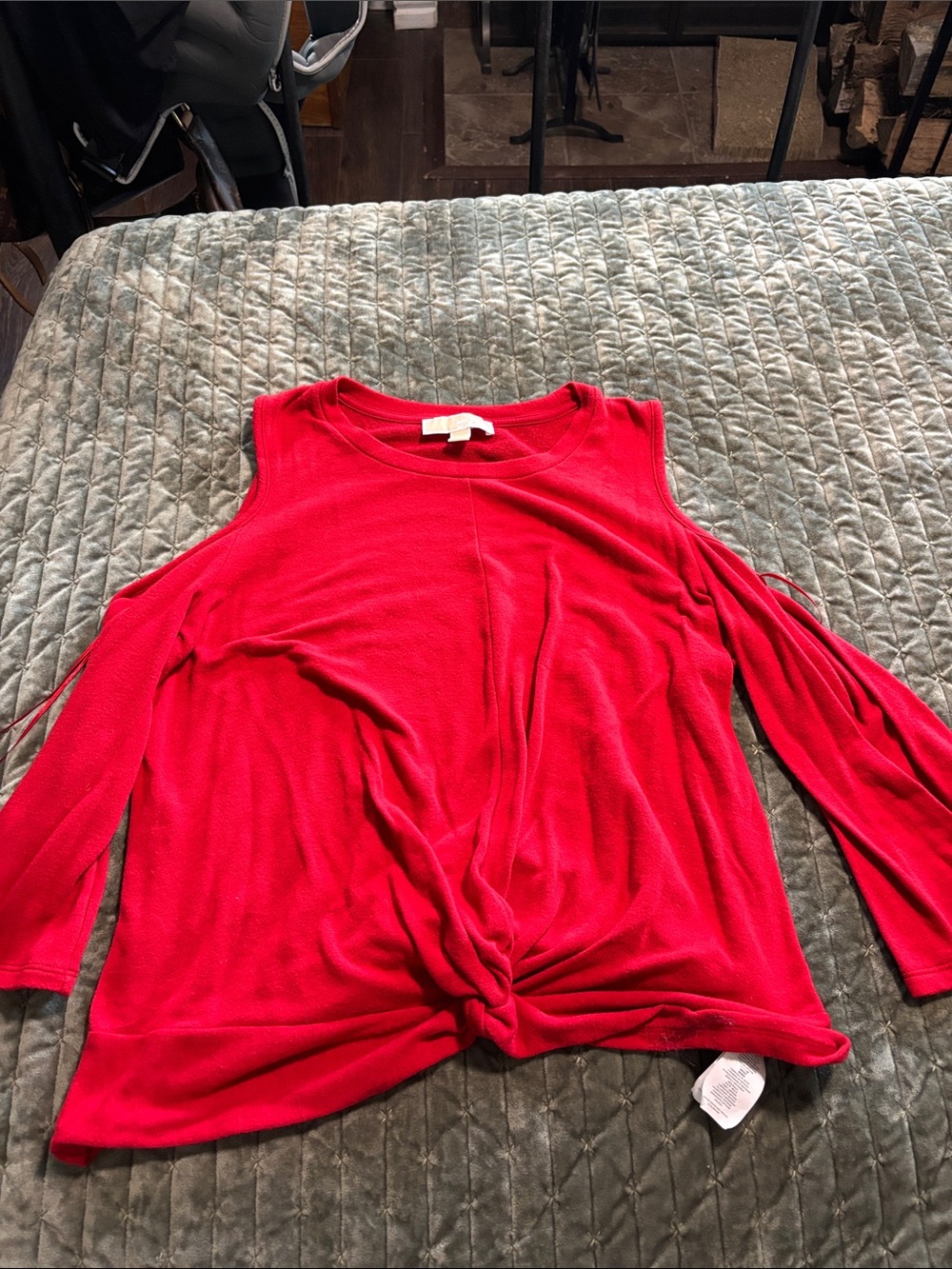 Michael Kors Red Cold-Shoulder Twist Front Long Sleeve Top